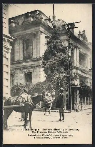 AK Salonique, Incendue des 1917, Rue France, Banque Ottomane