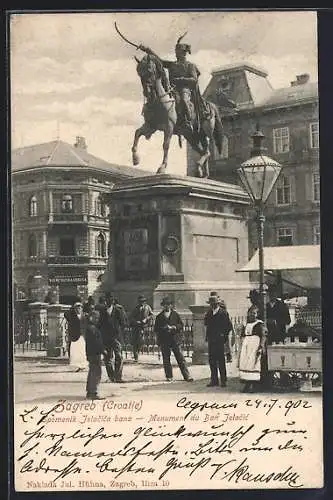 AK Zagreb, Spomenik Jelacica bana, Monument du Ban Jelacic, Reiterdenkmal