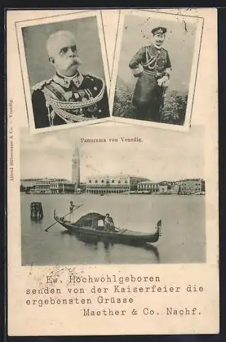 AK Venedig, Vittorio Emanuele III. von Italien, Kaiser Wilhelm II., Panorama von Venedig