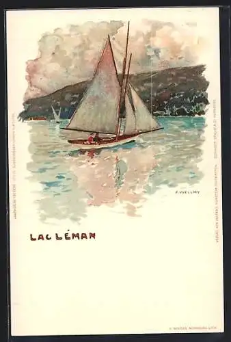 Künstler-AK Fritz Voellmy: Lac Leman, Landschaft am See mit Segelboot