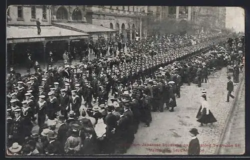 AK Melbourne, Sailors from Japanese Squadron passing along Swanston Street, 1906