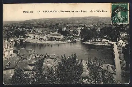 AK Terrasson, Panorama des deux Ponts et de la Ville Basse