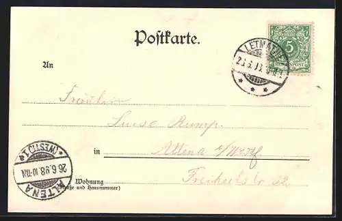 AK Letmathe a. d. Lenne, Strassenpartie mit Hotel Bohe, Erinnerung a. d. sauerländische Gebirgsfest 1898