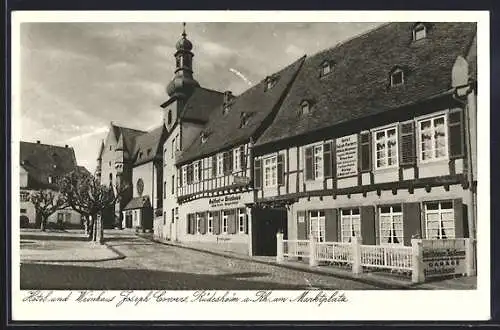 AK Rüdesheim a. Rh., Hotel und Weinhaus Joseph Corvers am Marktplatz