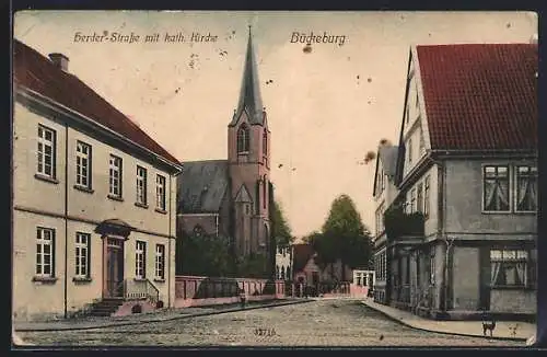 AK Bückeburg, Herder-Strasse mit kath. Kirche