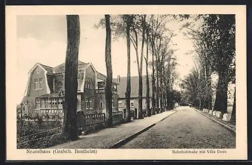 AK Neuenhaus /Grafsch. Bentheim, Bahnhofstrasse mit Villa Dove