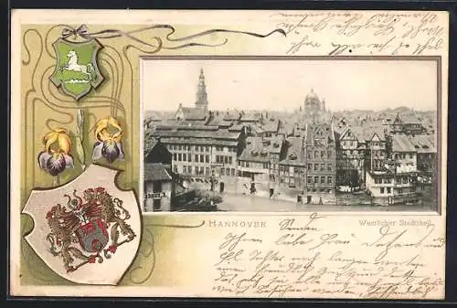 Passepartout-Lithographie Hannover, Westlicher Stadtteil mit Wappen