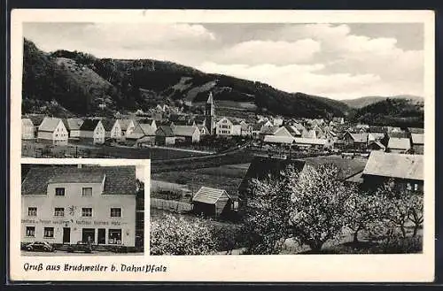 AK Bruchweiler /Pfalz, Ortsansicht mit Gasthaus und Pension Zum Löwen