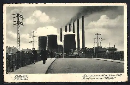 AK Bitterfeld, Blick zur Fabrik I. G. Farben