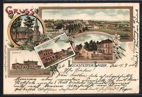 Lithographie Lager Lockstedt, Totalansicht d. Lagers, Wache, Bahnhof, Verwaltung u. Post