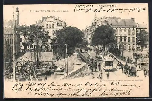 AK Bremerhaven, Strassenbahn auf der Beestebrücke