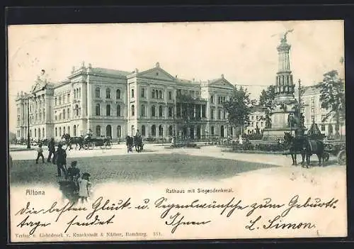 AK Hamburg-Altona, Rathaus mit Siegesdenkmal