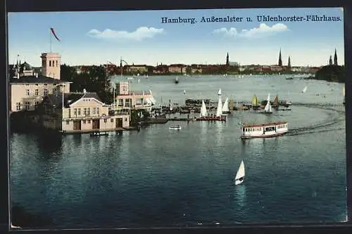 AK Hamburg-Uhlenhorst, Aussenalster u. Uhlenhorster Fährhaus