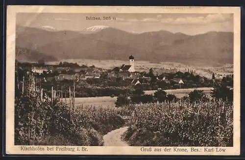 AK Kirchhofen bei Freiburg, Totalansicht mit Belchen