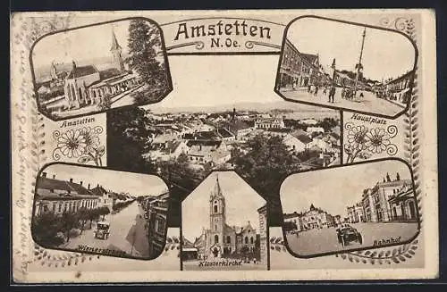 AK Amstetten, Wienerstrasse, Klosterkirche, Bahnhof, Hauptplatz