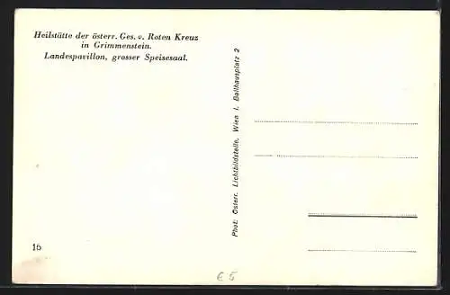 AK Grimmenstein, Heilstätte der österr. ges. v. Roten Kreuz-grosser Speisesaal im Landespavillon