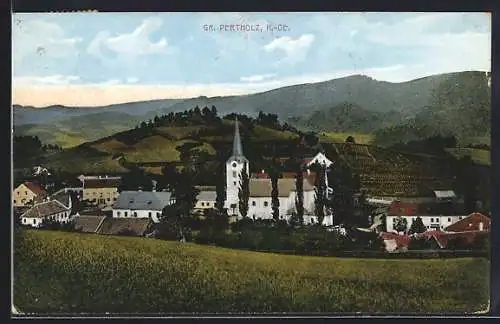 AK Gr. Pertholz /N.-Oe., Ortsansicht von einen Feld aus