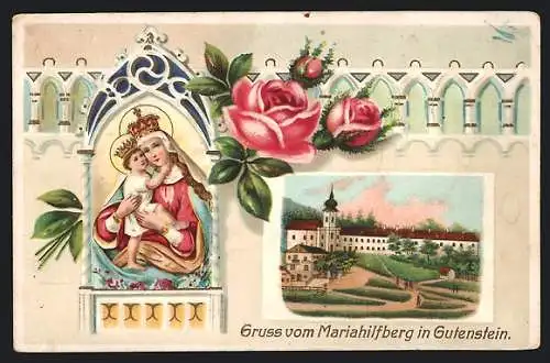 AK Gutenstein, Wallfahrtskirche Mariahilfberg, Gnadenbild mit Rosen