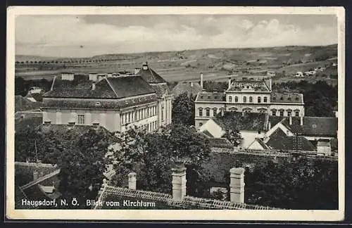 AK Haugsdorf, N. Ö., Blick vom Kirchturm auf den Ort