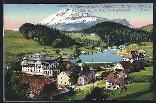 AK Wienerbruck, Karl Burger`s Hotel Lassingfall, Panorama mit Oetscher