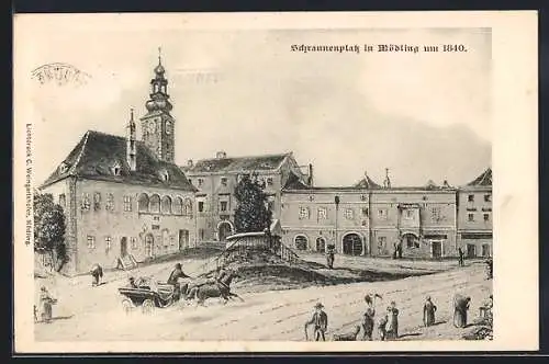 AK Mödling, Schrannenplatz um 1840
