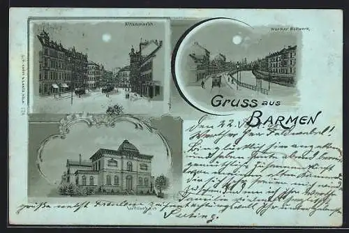 Mondschein-Lithographie Barmen, Altenmarkt, Luftcurhaus, Werther Bollwerk