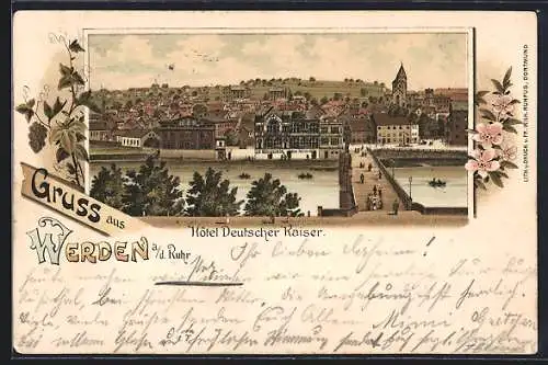 Lithographie Werden a / d. Ruhr, Hotel Deutscher Kaiser