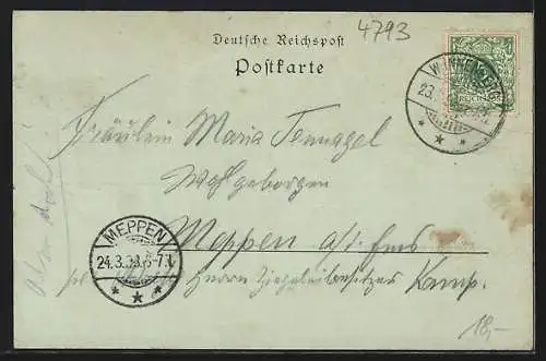 Mondschein-AK Büren i. W., Ortsansicht aus der Vogelschau, Strasse mit Seminarkirche