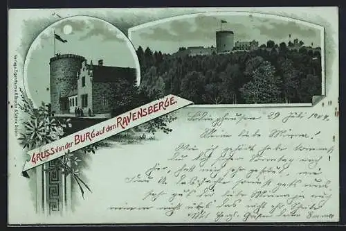 Mondschein-AK Borgholzhausen, Burg auf dem Ravensberge