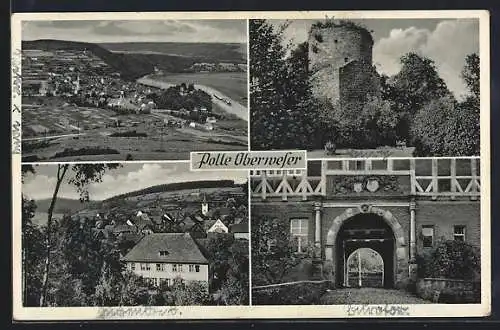 AK Polle /Oberweser, Teilansicht, Burg, Burgtor