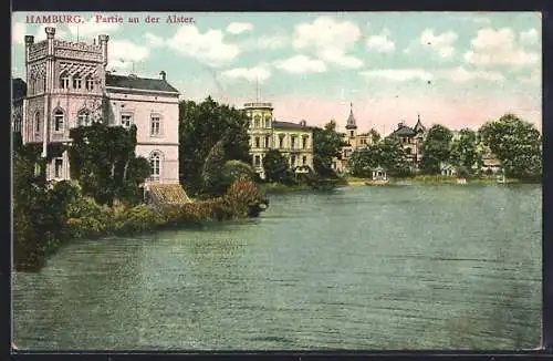 AK Hamburg-St.Georg, Partie an der Alster