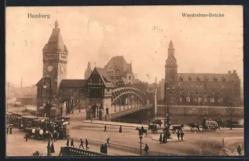 AK Hamburg, Strassenbahnen an der Wandrahmsbrücke