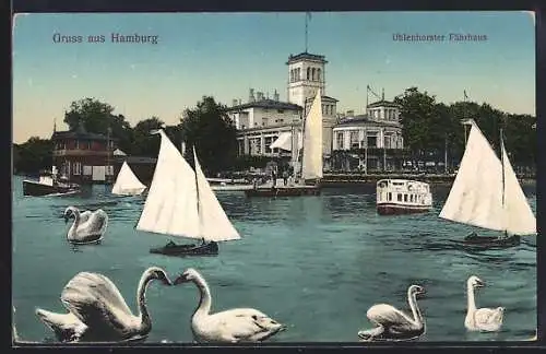 AK Hamburg, Cafe Uhlenhorster Fährhaus mit Segelbooten