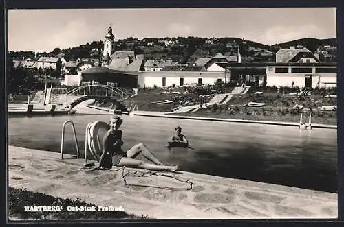 AK Hartberg /Ost-Stmk., Freibad mit Kirche