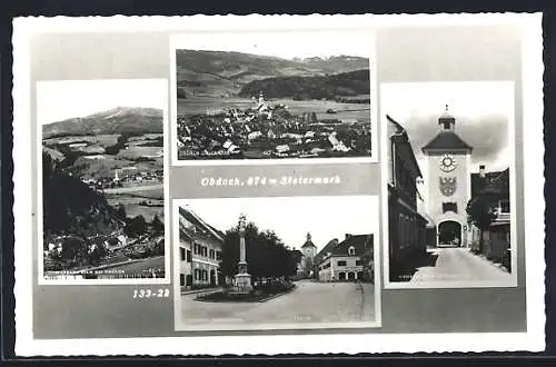 AK Obdach, Hauptplatz mit Torturm, Ortsansicht