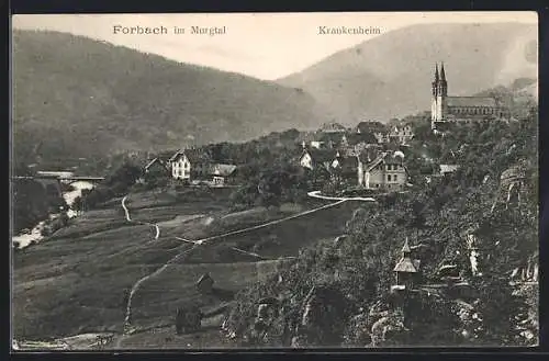 AK Forbach, Ortsansicht mit Krankenheim