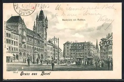 AK Basel, Marktplatz mit Rathaus