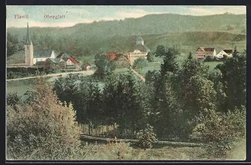 AK Flawil, Ortspanorama mit Kirche