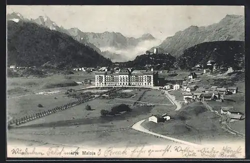 AK Maloja, Ortsansicht mit Bergpanorama