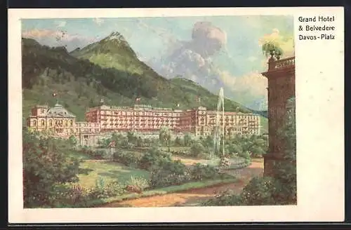 Künstler-AK Davos-Platz, Grand Hotel & Belvedere