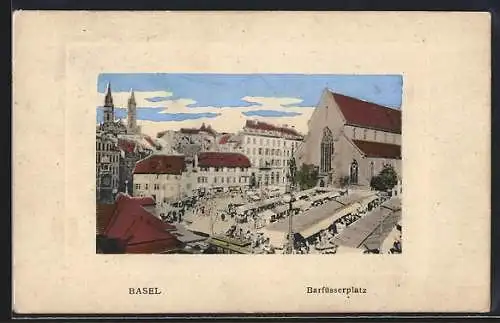 AK Basel, Markt auf dem Barfüsserplatz