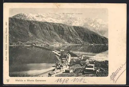 AK Melide, Ortsansicht mit Monte Generoso