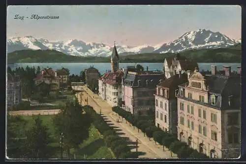 AK Zug, Hotel Zuberhof und Alpenstrasse aus der Vogelschau