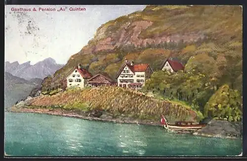 AK Quinten a. Wallersee, Gasthaus und Pension zur Au, Bes. Al. Janser