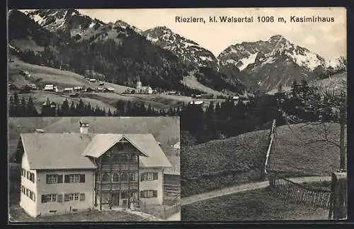 AK Riezlern /kl. Walsertal, Gaststätte Kasimierhaus und Bergpanorama