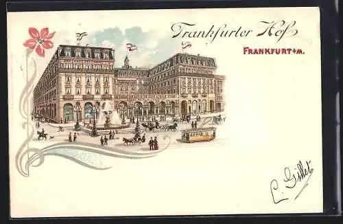 Lithographie Frankfurt /Main, Ansicht vom Hotel Frankfurter Hof