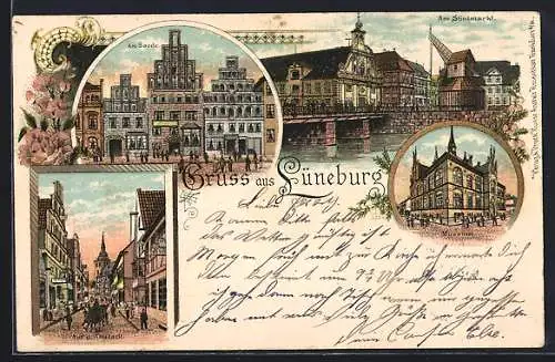 Lithographie Lüneburg, Museum, Am Sande, Am Stintmarkt, Altstadt