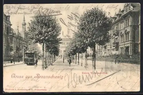 AK Braunschweig, Kaiser-Wilhelmstrasse mit Strassenbahn