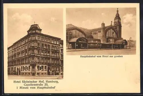 AK Hamburg-St.Georg, Hotel Sächsischer Hof in der Capellenstrasse 20, Hauptbahnhof