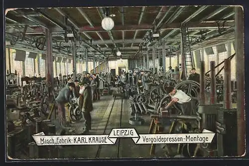 AK Leipzig, Maschinenfabrik Karl Krause, Fabrikarbeiter bei der Vergoldepressen-Montage